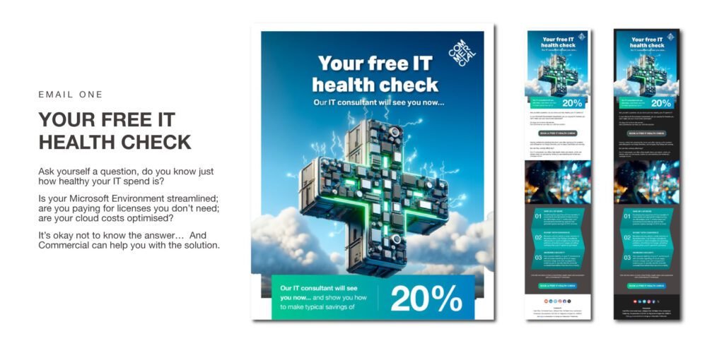 FinOps for IT campaign email 1 with an image of a plus symbol made from a motherboard with electricity sparks