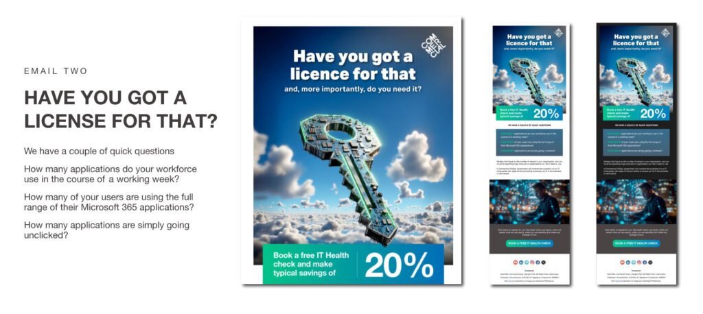 FinOps for IT email marketing campaign email 2 featuring an image of a floating key in the clouds made from computer hardware