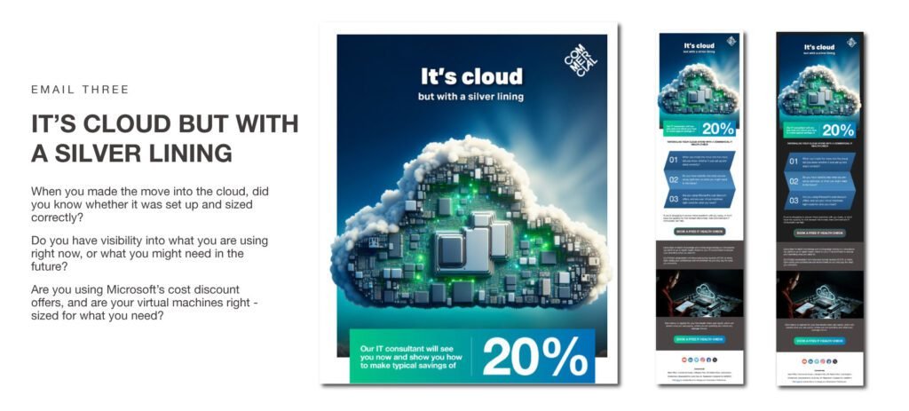 FinOps for IT email marketing campaign email 3 showing an image of a cloud made from microchip parts