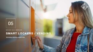 Smart Lockers / Vending slide from the DaaS presentation showing a woman using a touch screen to receive a parcel outside