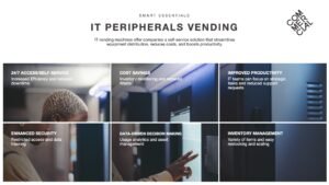 IT Peripherals Vending slide from the DaaS presentation featuring a displaced image in 6 sections of a woman using a touch screen