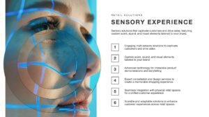 Sensory Experience slide with a womans face being scanned by AI technology in blue laser like lines