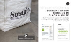 Sustain : Green Thinking in Black & White slide about furniture recycling and associated with planet mark
