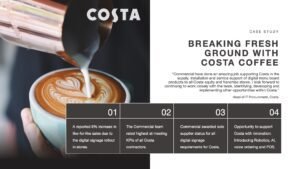 Costa Case Study showing an image of a barista creating a floral pattern in the froth on a cappuccino