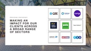 Making An Impact for Our Clients Across A Broad Range of Sectors slide for client-facing presentations and stakeholder review exhibiting logos from Commercial's clients