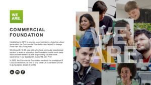 Commercial Foundation slide for client-facing presentations and stakeholder review showing images of previous volunteers from the program