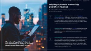 Why legacy DMPs are costing pubishers revenue Beyond the legacy DMP eBook for Decentriq page 4 with a male using a tablet at night time on a rooftop in a city